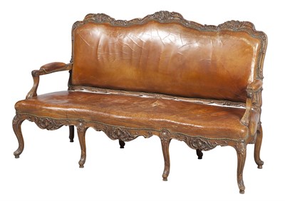 Lot 609 - Louis XV Leather-Upholstered Beechwood Settee...
