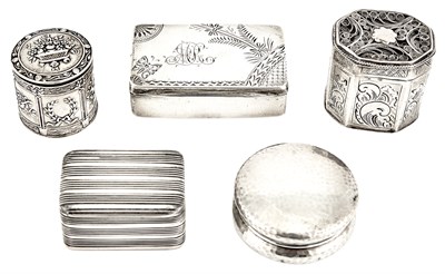 Lot 216 - Five Silver Snuff Boxes 19th/ 20th Century...