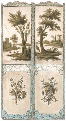 Lot 157 - Continental Painted Wood and Canvas Two-Fold...