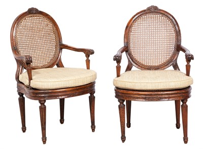 Lot 212 - Pair of Italian Neoclassical Caned Walnut...