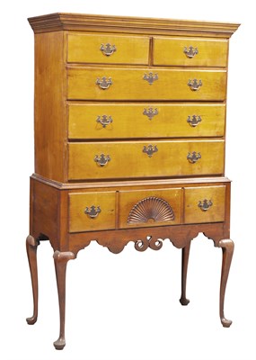 Lot 1222 - Queen Anne Maple High Chest New England,...