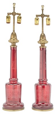 Lot 211 - Pair of Victorian Brass-Mounted Etched Ruby...