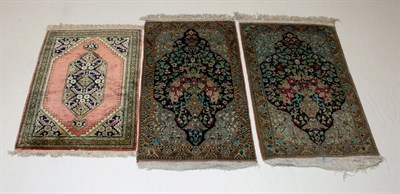 Lot 344 - Three Qum Silk Mats Central Iran, contemporary...