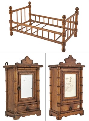 Lot 169 - Two Faux Bamboo Miniature Mirrored Armoires...