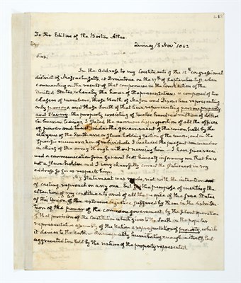 Lot 20 - ADAMS, JOHN QUINCY Letter to the editors of...
