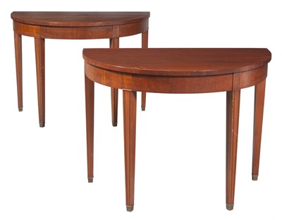 Lot 275 - Pair of George III Style Mahogany Demilune Consoles