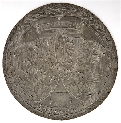 Lot 570 - Pewter Plate With coat of arms. Diameter 8 7/8...