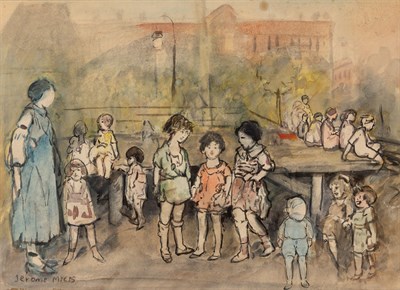 Lot 1113 - Jerome Myers American, 1867-1940 Children at a...