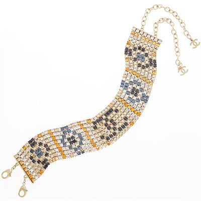 Lot 2078 - Attributed to Chanel Wide Multicolored Rhinestone Mosaic Choker Necklace