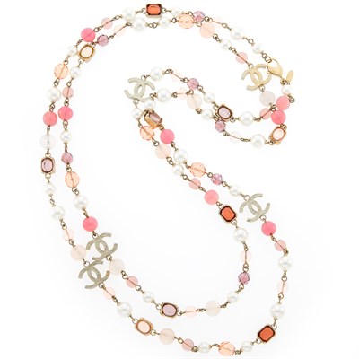 Lot 1075 - Chanel Long White Metal, Imitation Pearl and Pink Bead Necklace, France