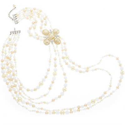 Lot 1073 - Chanel Five Strand Imitation Pearl and White Bead Swag Necklace, France