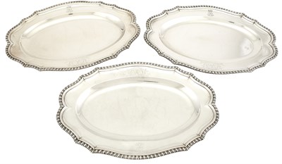Lot 129 - Three George II Sterling Silver Platters...