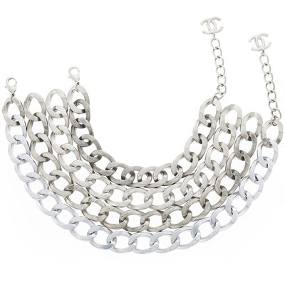 Lot 1063 - Chanel Four Strand Oversized White Metal Curb Link Choker Necklace