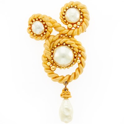 Lot 1052 - Chanel Oversized Gold-Tone Metal and Imitation Pearl Brooch, France