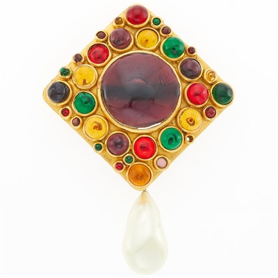 Lot 1049 - Chanel Gold-Tone Metal, Imitation Pearl and Gripoix Glass Plaque, France