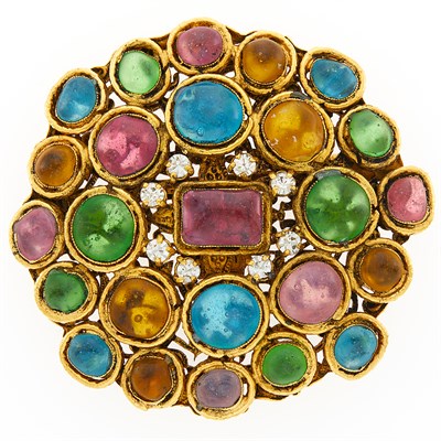 Lot 1068 - Chanel Gold-Tone Metal, Rhinestone and Gripoix Glass Pendant-Brooch, France