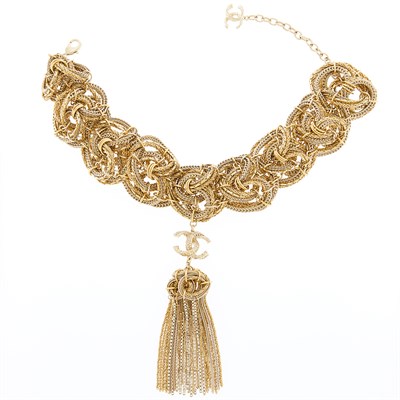 Lot 1065 - Chanel Wide Two-Color Metal Twist Wire Tassel Necklace