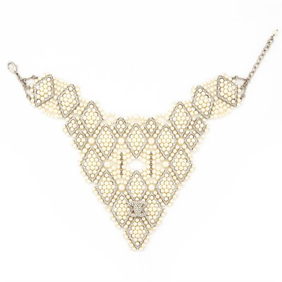 Lot 2085 - Chanel Metal, Imitation Pearl and Rhinestone Bib Necklace, France