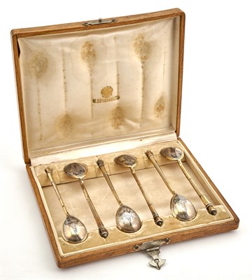 Lot 215 - Set of Six Russian Silver and Niello Teaspoons...