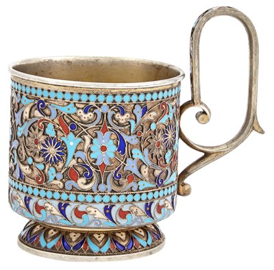 Lot 200 - Russian Silver-Gilt and Cloisonné Enamel Tea...