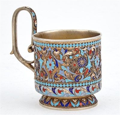 Lot 200 - Russian Silver-Gilt and Cloisonné Enamel Tea...