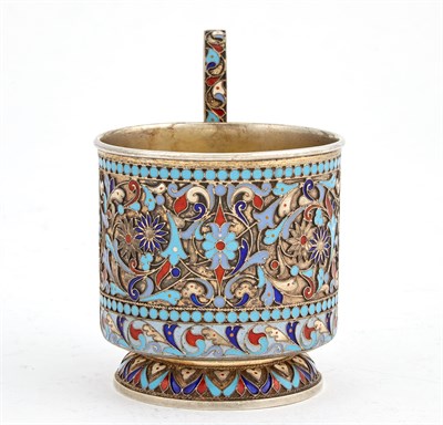 Lot 200 - Russian Silver-Gilt and Cloisonné Enamel Tea...