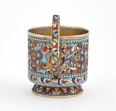 Lot 200 - Russian Silver-Gilt and Cloisonné Enamel Tea...