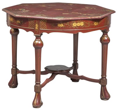 Lot 337 - Red-Japanned and Parcel-Gilt Octagonal Center...