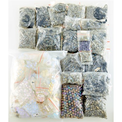 Lot 1259 - Group of Labradorite and Iridescent Glass Beads, Strands and Unmounted Stones