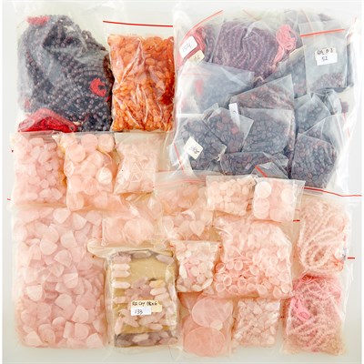 Lot 1260 - Group of Rose Quartz and Garnet Beads, Strands and Unmounted Stones