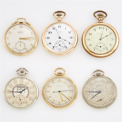 Lot 271 - Six Gold, Gold-Filled and Metal Pocket Watches