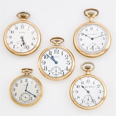 Lot 272 - Five Gold-Filled Open Face Pocket Watches
