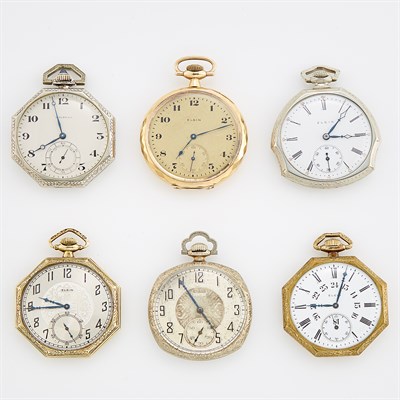 Lot 275 - Six Gold and Gold-Filled Open Face Pocket Watches