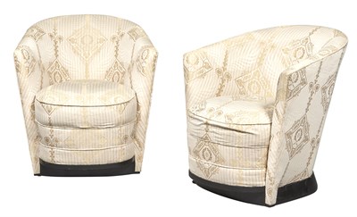 Lot 144 - Pair of Upholstered Black Painted Wood Tub...