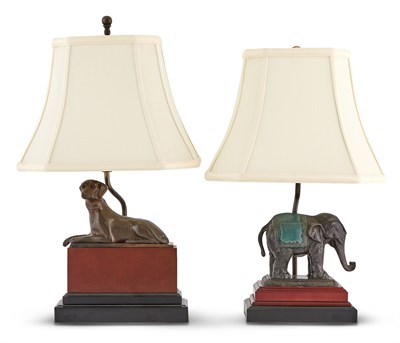Lot 330 - Two Patinated Metal Animal-Form Table Lamps...