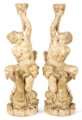 Lot 302 - Pair of Carved Wood Nautical Figures on Stands...