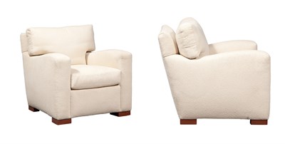 Lot 393 - Pair of White Cotton-Upholstered Club Chairs...
