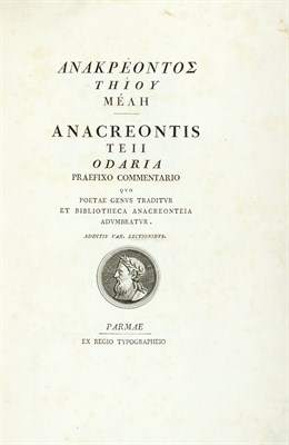 Lot 127 - [BODONI] ANACREON. Anacreontis Teii Odaria...