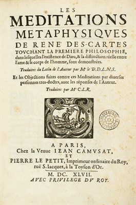 Lot 111 - DESCARTES, RENÉ Les Meditations metaphysiques,...