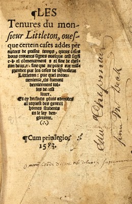 Lot 103 - LITTLETON, THOMAS, Sir Les tenures du monsieur...