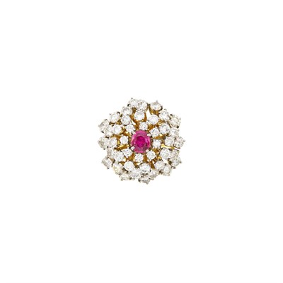 Lot 19 - Two-Color Gold, Ruby and Diamond Cluster Ring