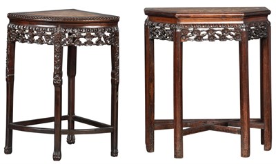 Lot 1087 - Two Chinese Demi-Octagonal Marble Inset...