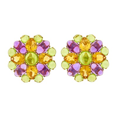 Lot 11 - Pair of Gold, Peridot, Citrine, Amethyst and Diamond Earclips