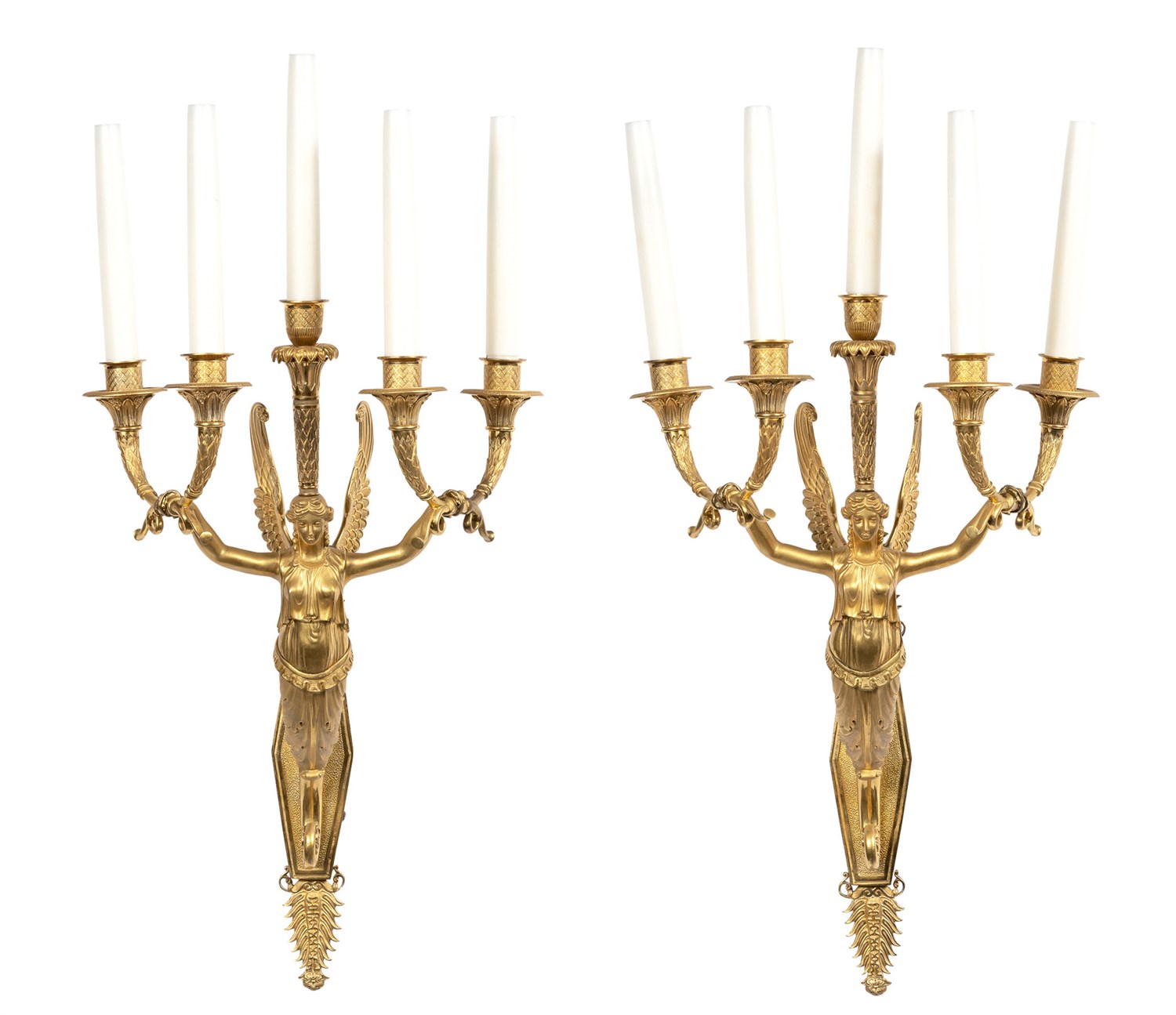 Lot 376 - Pair of Empire Ormolu Five-Light Wall Lights...