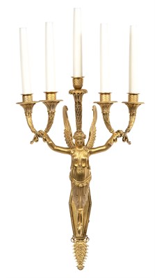 Lot 376 - Pair of Empire Ormolu Five-Light Wall Lights...