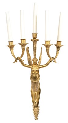 Lot 376 - Pair of Empire Ormolu Five-Light Wall Lights...