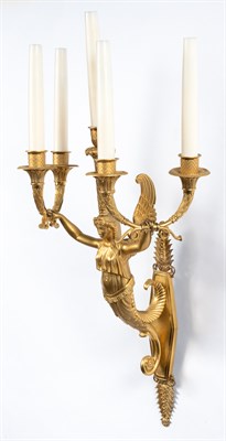 Lot 376 - Pair of Empire Ormolu Five-Light Wall Lights...