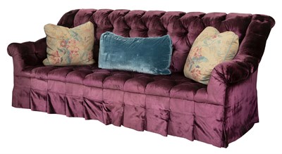 Lot 19 - Button-Tufted Purple Velvet Upholstered Sofa...