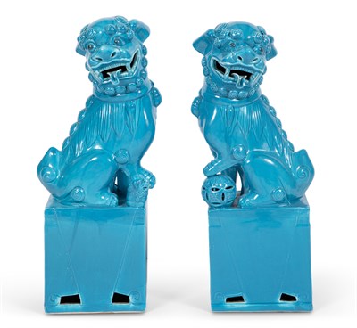 Lot 31 - Pair of Chinese Turquoise Glazed Porcelain Foo...
