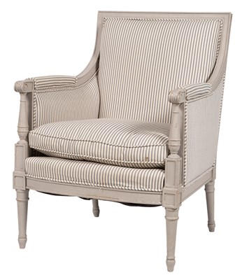 Lot 80 - Louis XVI Style Stripe Upholstered Painted...
